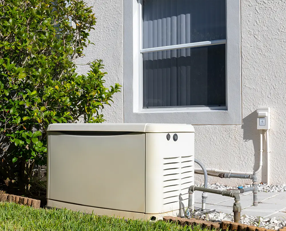 Home standby generator with visible electrical connections and gas piping in Belleville, IL.